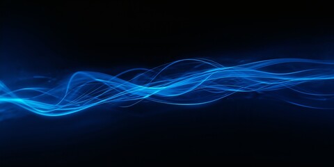 Glowing blue energy strands weaving across black to blue gradient; futuristic communication pathways, blockchain and fintech rails, API traffic, machine learning signals; elegant technology backdrop