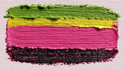 Obraz premium Four horizontal stripes of different colors: green yellow pink and dark purple.
