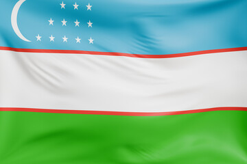 Close-up Uzbekistan Waving flag background with realistic cloth texture. Fabric folds and ripples...