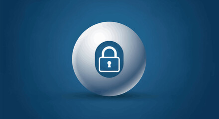 White Sphere with Padlock Icon Representing Security and Protection.