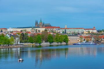 Fototapeta premium Panorama of Prague dominated by the Prague castle, Czech republi