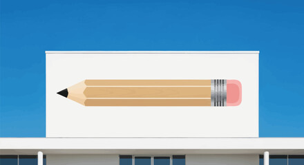 Cartoon Pencil Billboard on Building.