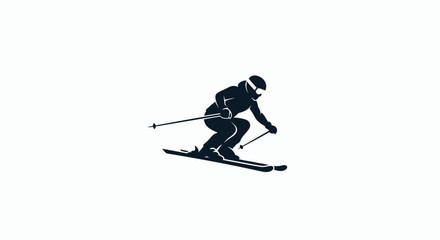 Dynamic Silhouette of a Skier in Action on White Background.
