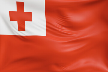 Close-up Tonga Waving flag background with realistic cloth texture. Fabric folds and ripples...