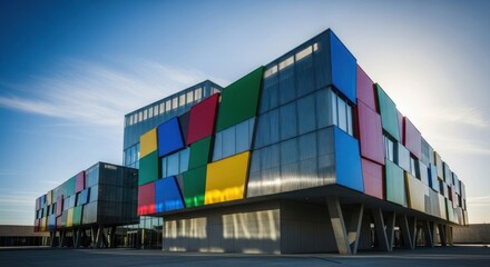Fototapeta premium Modern, colorful building with geometric panels