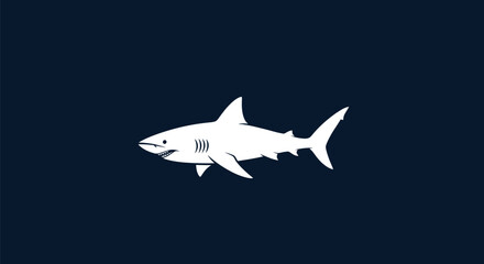 Fototapeta premium White shark silhouette on dark background a simple graphic design.