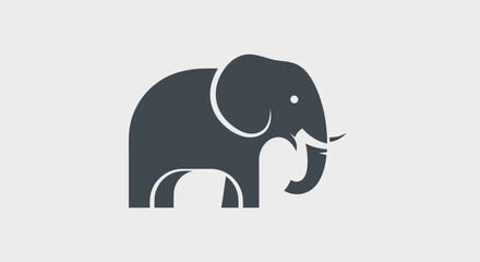 Stylized Dark Grey Elephant Graphic Design Silhouette Icon.
