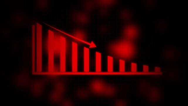 Falling Chart with Arrow Animation, Animated Financial Crisis Chart with Trend Line Graph, Down business graph icon animation.Animated business graph chart icon with a decreasing trend .Growth chart.
