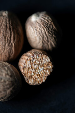 Closeup of whole nutmeg