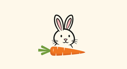 Cute cartoon bunny rabbit holding a fresh carrot illustration.