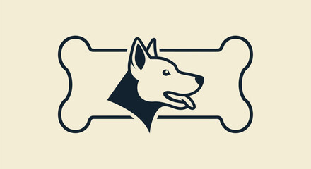 Dog Head and Bone Minimalist Logo Design.