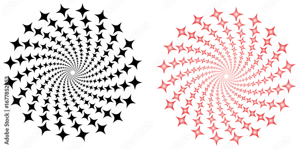 Poster a black and gradient rotating spiral stars isolated on a transparent or white background