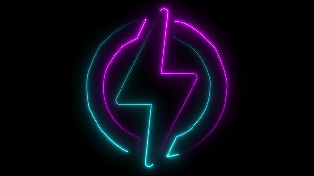 Neon battery charging icon animation. Glowing battery fast charging. Neon Bolt icon Animation. Flash neon sign. Charge flash icon. Lighting.Neon glowing battery charging icon animation .4k