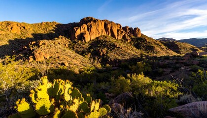 Desert mountain landscape at golden hour