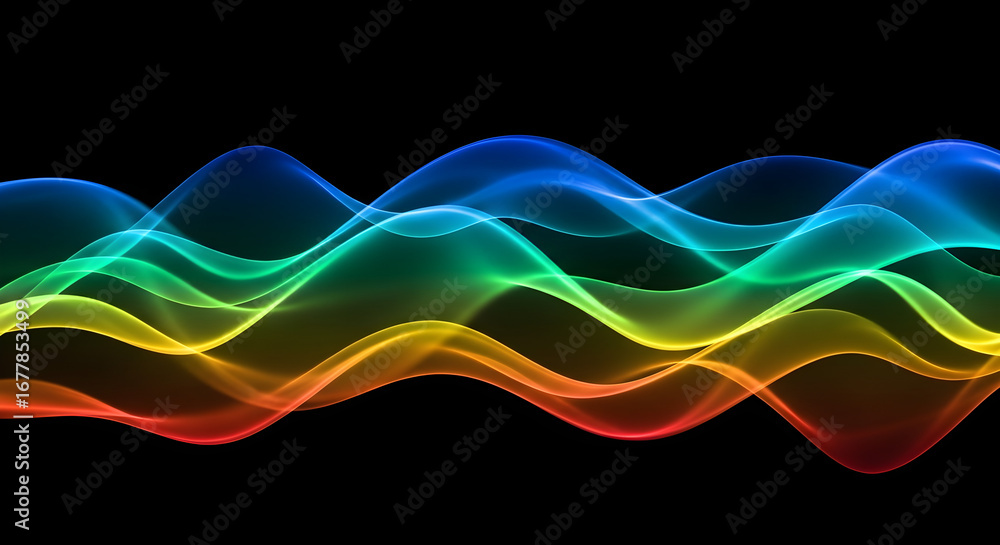 Aufkleber abstract visualization of colorful sound waves flowing across a black background.