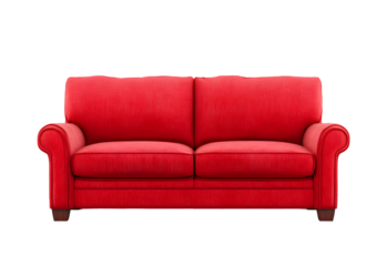 Red couch against a black background.