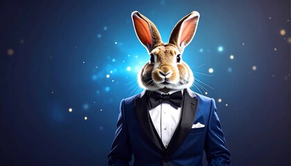 Man with rabbit head in suit