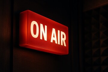 A red Neon sign saying " ON AIR" in a recording studio