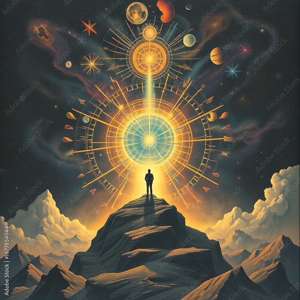 Canvas Prints celestial alignment over mountain peak