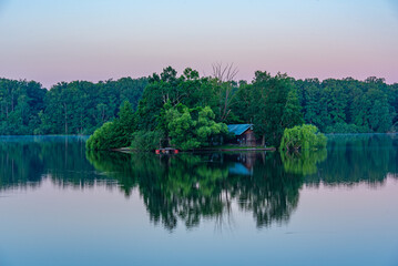 Obraz premium Sunset view of Svet lake near Trebon, Czech republic
