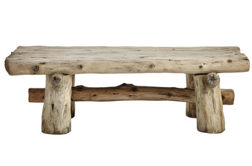 Rustic wooden bench with raw, natural wood grain.
