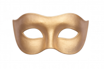 Gold carnival mask isolated on transparent background, symbolizing celebration, mystery, and disguise
