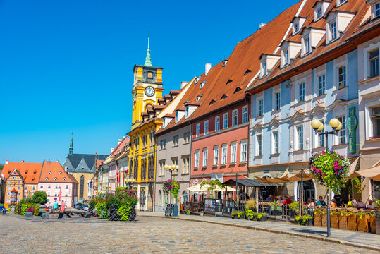 Summer day at market square in Cheb, Czech republic
