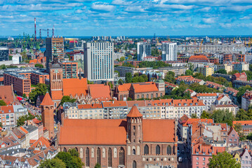 Panorama view of St. Catherine's Church in Gdansk, Poland