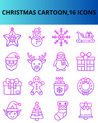Fototapeta premium Christmas cartoon icons including Santa, gifts, and snowman 