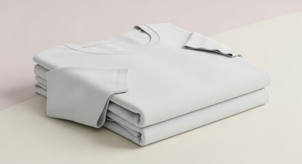 Folded white sweatshirt mockup on neutral surface