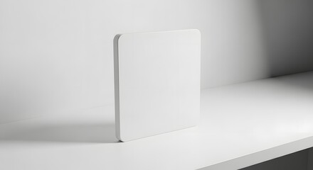 Fototapeta premium Minimalistic white rectangular object placed on a smooth surface in a modern environment with soft lighting and neutral background