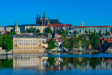 Fototapeta premium Panorama of Prague dominated by the Prague castle, Czech republi