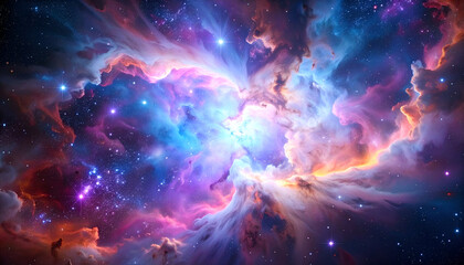 Naklejka premium Vibrant Nebula Space Background Cosmos Galaxy Stars Universe Astronomy Outer Space Celestial Fantasy