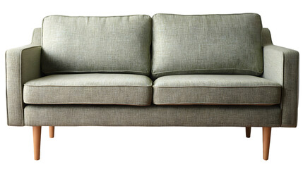 Light green couch with wooden legs.