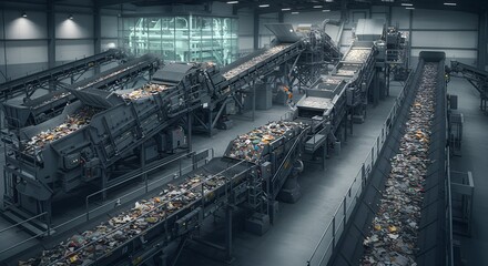 Fototapeta premium Industrial food processing facility with conveyor belts and machinery