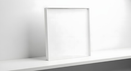 Modern White Vertical Frame Mockup on Shelf Against White Wall