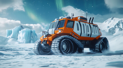 Snowmobile in Icy Field