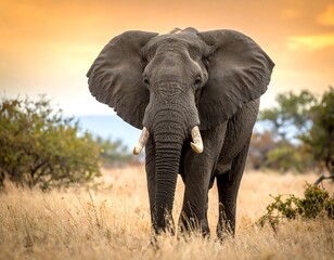 Fototapeta premium Majestic elephant in golden savanna (1)