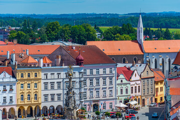 Obraz premium Panorama view of namesti miru square in Czech town Jindrichuv Hr