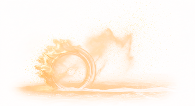 Abstract Wheel Rolling Through Dust Creating Dynamic Motion and Energy.