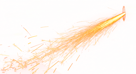 Fiery Metal Sparks Streaking Across a White Background.