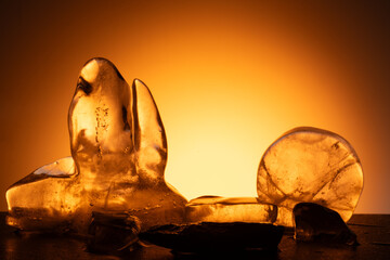 colored natural ice for podium background.real ice with texture for presentation of cosmetics...