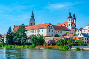 Fototapeta premium Reflection of Telc castle in Czech republic