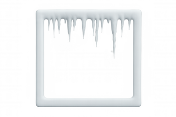 Snowy white frame featuring dripping icicles, set against transparent background, ideal for winter graphic projects