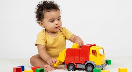 笑顔輝く赤ちゃん カラフルな玩具で遊ぶ 柔らかな光 (Egao kagayaku akachan karaharu na omocha de asobu yawarakana hikari) This translates roughly to: Smiling baby plays with colorful toys, soft light.. AI Generated