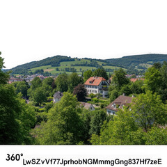 Naklejka premium Scenic village nestled in verdant hills isolated on transparent background transparent background