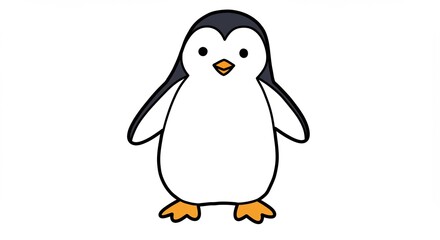 Fototapeta premium 愛らしいペンギンシンプルイラスト 白背景 鮮やか色彩. AI Generated