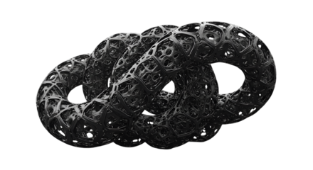 Intricate geometric vortex sculpture symbolizing endless connection infinite paths smooth black