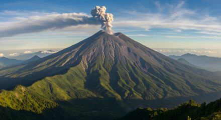 Obraz premium Majestic Semeru Volcano Eruption A Breathtaking Panoramic View