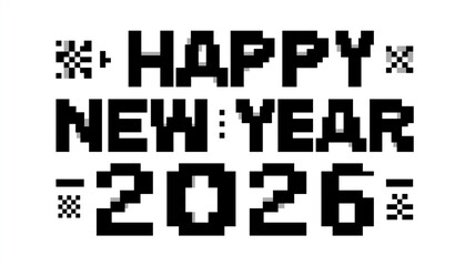 Fototapeta premium 2026年を迎える喜びを表現した新年イラストデザイン。手書き風の文字とカラフルな星や花火のアクセントが合わさり、親しみやすく華やかな雰囲気を演出。年賀状、SNS投稿、カレンダーや広告素材に適したデザイン素材